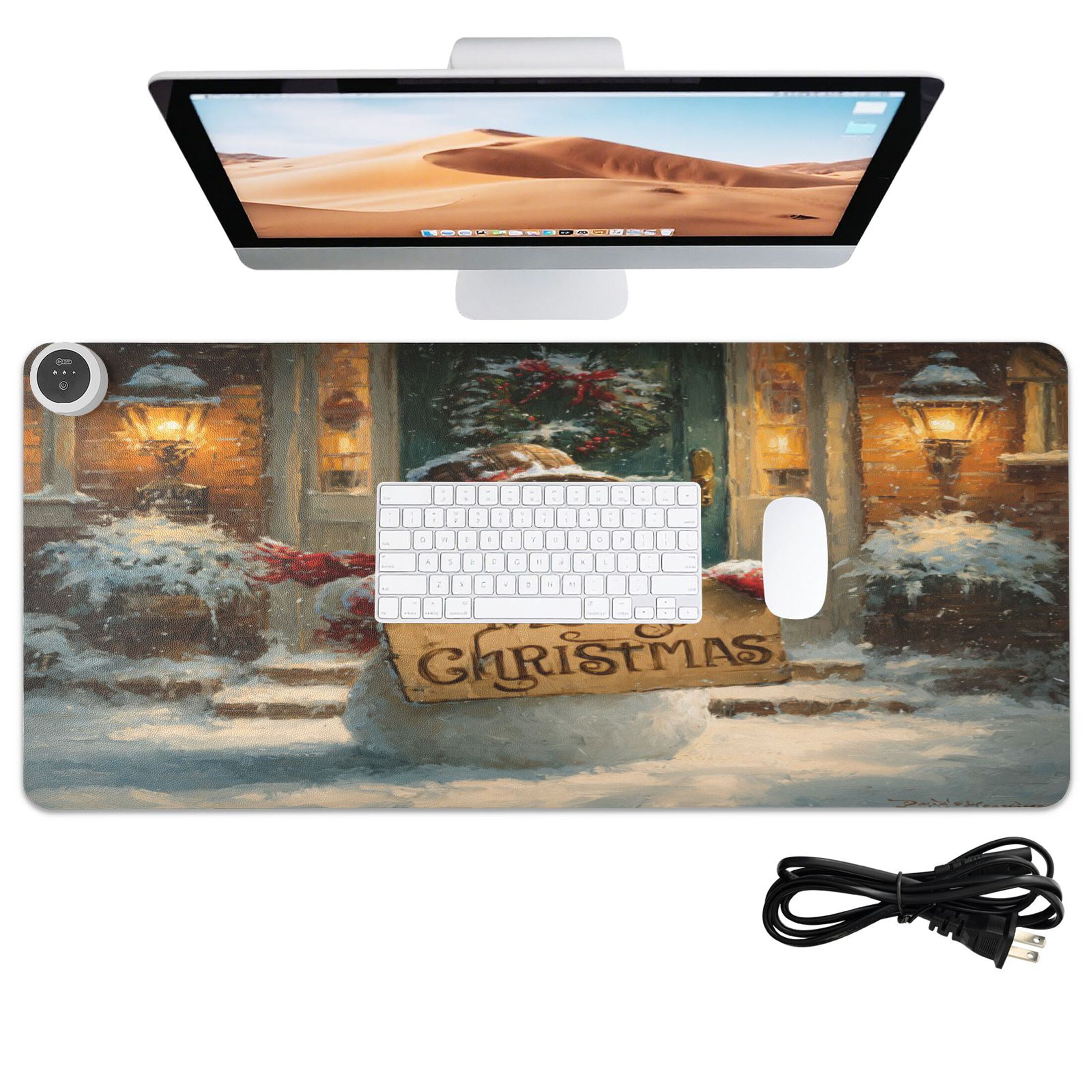 Wobogo Cute Snowman Heated Mouse Pad Extra-Large Desk Mat With 3 Heating Levels and 3-hour Auto Shut-Off Protection Ideal for Computer Keyboards Home Office Hand-warming Essential 31.5in × 13in