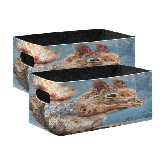 Wobogo Cute Squirrel Decorative Folding Storage Basket Set of 2 for Desktop Bedroom Living Room Dressing Table