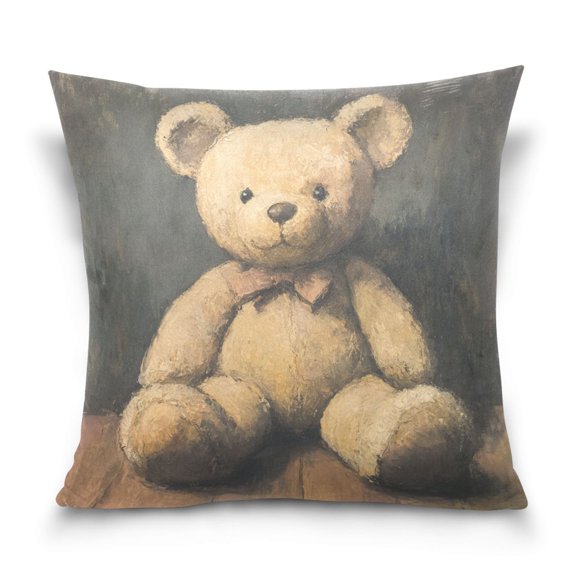 Wobogo Cute Teddy Bear Doll Pillowcase Special Crystal Velvet Breathable and Comfortable Bedside Decorations Pillow 1616in