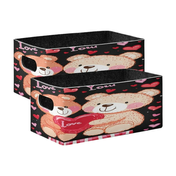 Wobogo Cute Teddy Near Couple Pattern Decorative Folding Storage Basket Set of 2 for Desktop Bedroom Living Room Dressing Table
