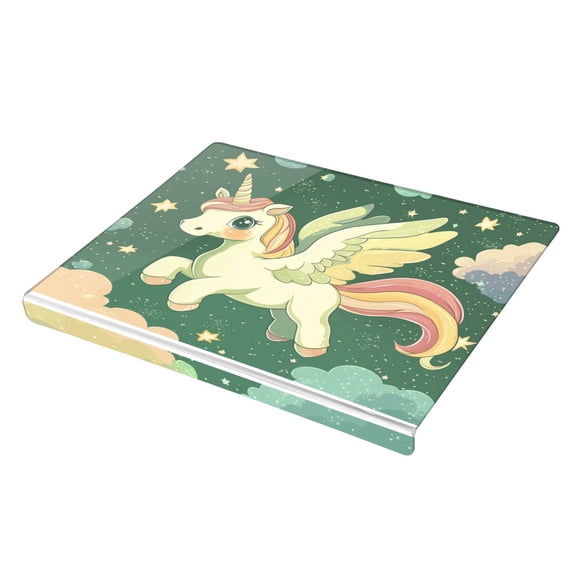 Wobogo Cute Unicorn Green Pattern Acrylic Cutting Board with Counter Lip 16.5"x13.4 Perfect for Bread Meat Veggies & More Great Kitchen Essential Gadgets & Decor