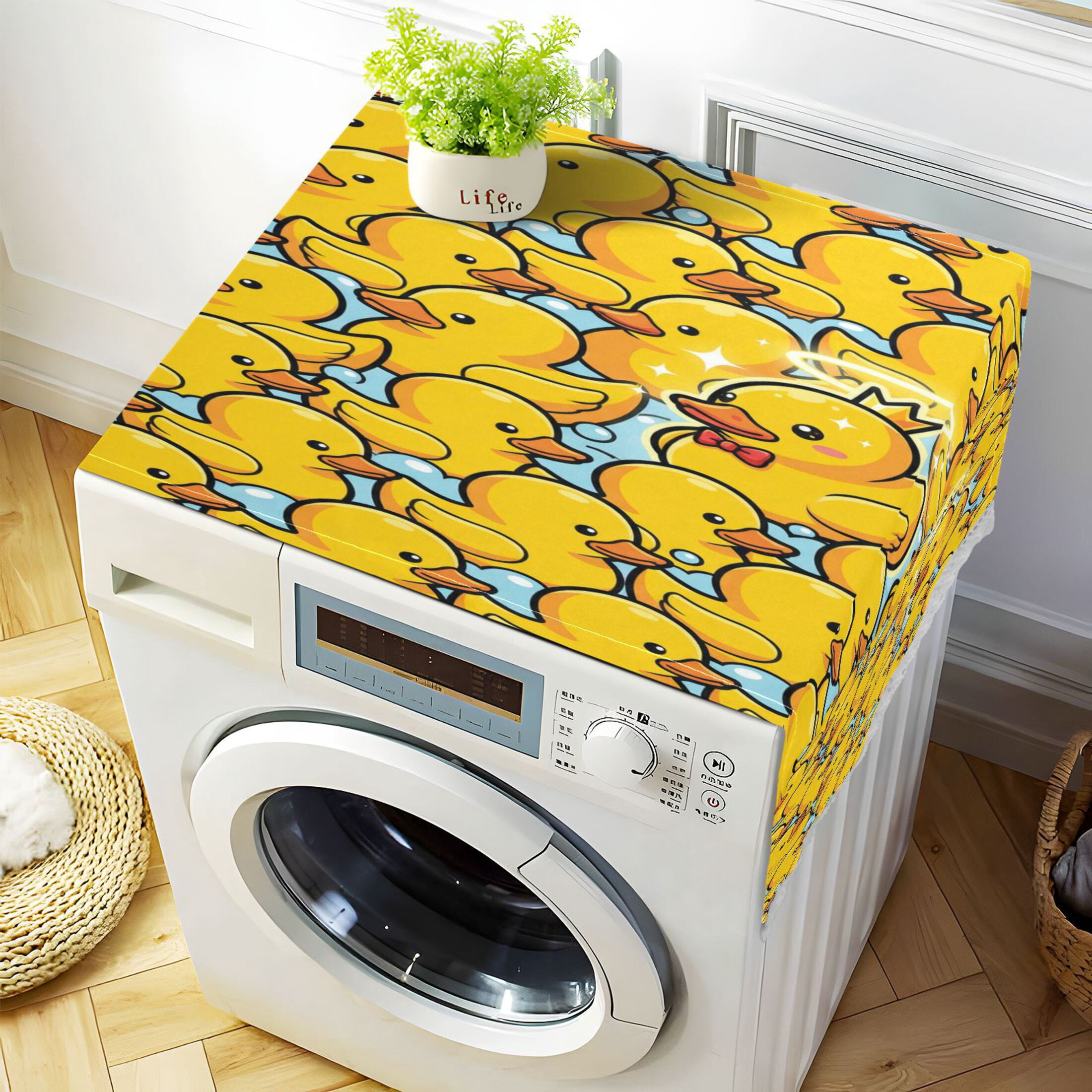 Wobogo Cute Yellow Duck Washing Machine Cover Dustproof Washer Dryer Cover Waterproof Laundry Room Decorative Protector