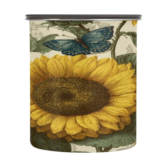 Wobogo Cyan Butterfly Sunflower Food Storage Jars 304 Food Grade Stainless Steel Canisters With Vacuum Airtight Lids for Coffee Snacks Nuts Cereal 900ML