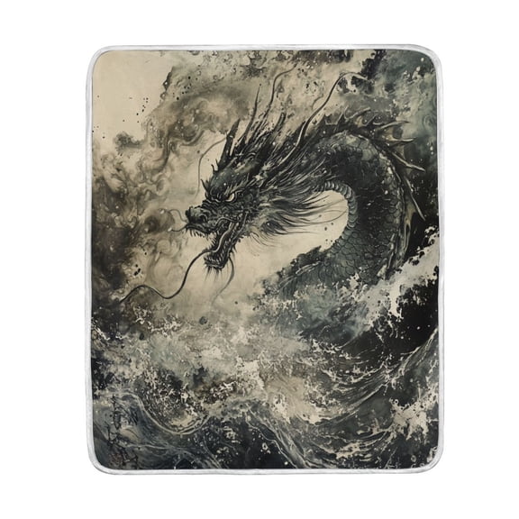 Wobogo Cyan Dragon Flannel Fleece Bed Blanket as Bedspread Coverlet Sofa blankets (80x60in) Soft Lightweight Warm and Cozy