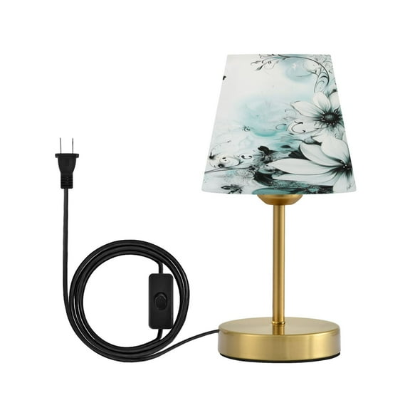 Wobogo Cyan Flowers Table Lamps Three-channel Adjustable Lighted Antique Brass Metal Base Simple Modern Style for Bedroom Nightstands Living Room and Office