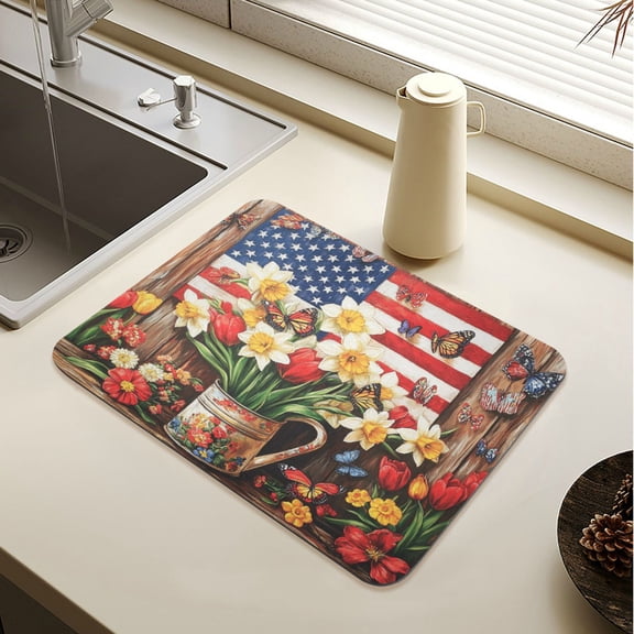 Wobogo Daffodil Pots Dish Drying Mats Diatomaceous Earth Super Absorbent Non-slip Rubber Sole 15.7×11.8in