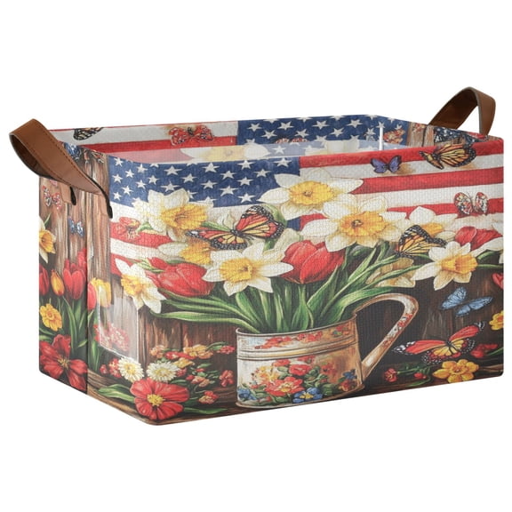 Wobogo Daffodil Pots Storage Basket 16.9×11.4×10in Collapsible Oversized with Metal Iron Frame