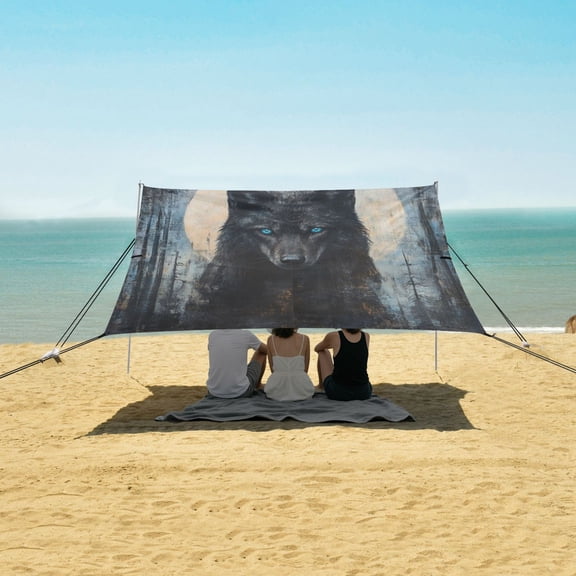 Wobogo Dark Forest Wolf King Beach Tent Camping Sun Shelter 110 x 125in UPF50+ Outdoor Shade for Trips Fishing Picnics