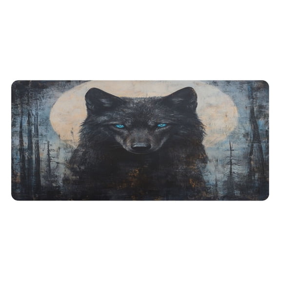 Wobogo Dark Forest Wolf King Gaming Mouse Pad Non-slip Leather Desk Mat Water Resist Keyboard Pad for Gamer Office 23.6×47.2in