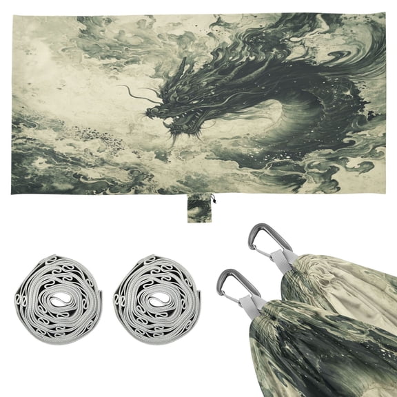 Wobogo Dark Green Dragon Camping Hammocks 330 lb Capacity with Tree Straps and Hanging Pockets for Outside Hiking Beach Backpack Travel