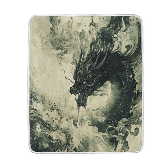 Wobogo Dark Green Dragon Flannel Fleece Bed Blanket as Bedspread Coverlet Sofa blankets (50x60in) Soft Lightweight Warm and Cozy