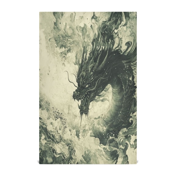 Wobogo Dark Green Dragon Kitchen Towel 4 Piece Large Cotton Dishcloth Premium Absorbency Set with Hanging Loop