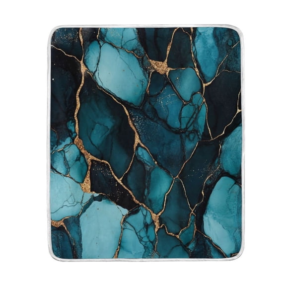 Wobogo Dark Green Gild Marble Flannel Fleece Bed Blanket as Bedspread Coverlet Sofa blankets (50x60in) Soft Lightweight Warm and Cozy