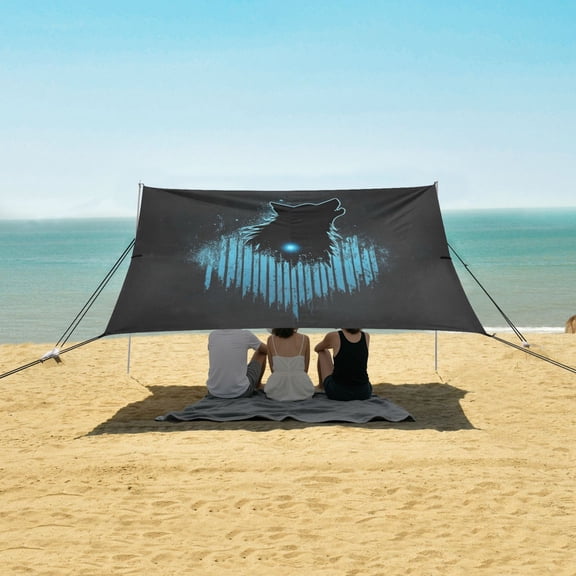Wobogo Dark Wolf Blue Wave Beach Tent Camping Sun Shelter 110 x 125in UPF50+ Outdoor Shade for Trips Fishing Picnics