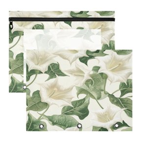 Wobogo Datura Stramonium A4 Size Clear Polyester File Pocket Set of 2 Zipper Home Work Office Organizer