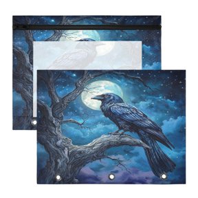 Wobogo Dead Trees Dark Crows A4 Size Clear Polyester File Pocket Set of 2 Zipper Home Work Office Organizer