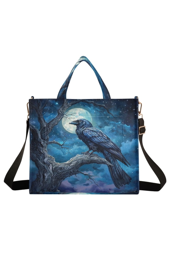 Wobogo Dead Trees Dark Crows Corduroy Tote Bag for Women Travel Crossbody Bag Purse Women Shoulder Bags Work Handbags Daily Commuter Bag 10.2×9inch