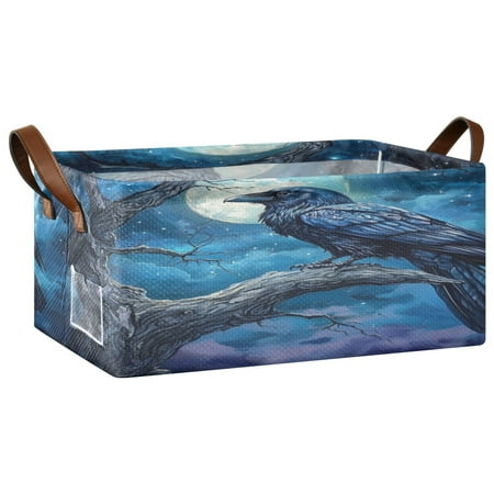 Wobogo Dead Trees Dark Crows Storage Basket Soccer Plaid Fabric Oversized Collapsible Hoard Box with Metal Iron Frame 16.9×11.4×7.7in