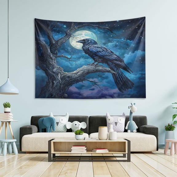 Wobogo Dead Trees Dark Crows Tapestry 60×40in Home Living Room Bedroom Wall Hanging Ornaments