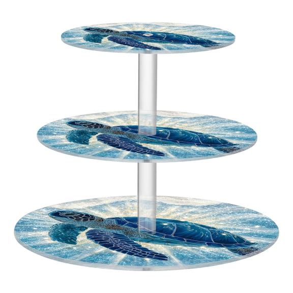 Wobogo Deep Blue Sea Turtle 3 Tier Acrylic Cake Stand with Clear Round Hold for Wedding Holiday Birthday Baby Shower Tea Party