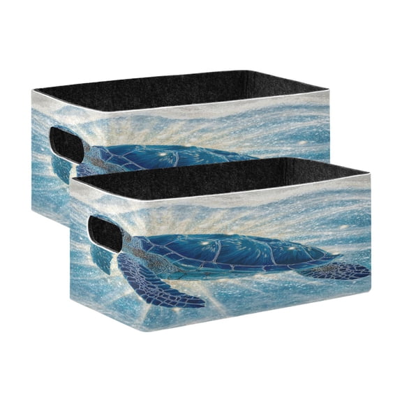 Wobogo Deep Blue Sea Turtle Decorative Folding Storage Basket Set of 2 for Desktop Bedroom Living Room Dressing Table