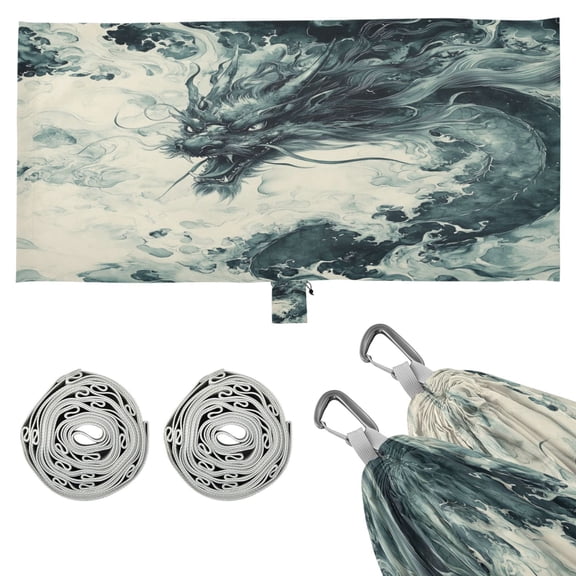 Wobogo Deep Green Dragon Camping Hammocks 330 lb Capacity with Tree Straps and Hanging Pockets for Outside Hiking Beach Backpack Travel