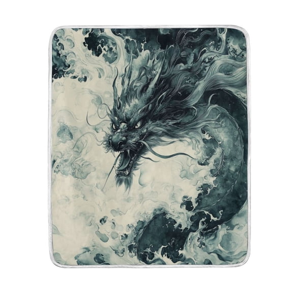 Wobogo Deep Green Dragon Flannel Fleece Bed Blanket as Bedspread Coverlet Sofa blankets (50x60in) Soft Lightweight Warm and Cozy