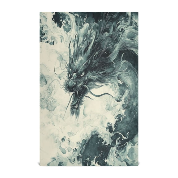 Wobogo Deep Green Dragon Kitchen Towel 6 Piece Large Cotton Dishcloth Premium Absorbency Set with Hanging Loop