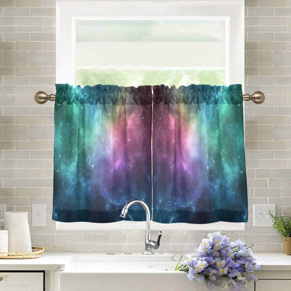 Wobogo Deep Outer Space Kitchen Curtains 2 Piece Set Farmhouse Country Style Light Filtering Small Window Drapes Suitable for Bathroom Laundry Room and RV 27x24in