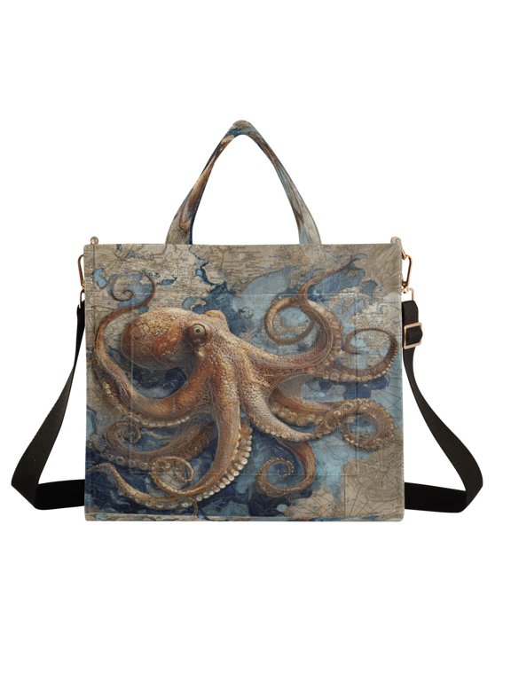 Wobogo Deep Sea Octopus Corduroy Tote Bag for Women Travel Crossbody Bag Purse Women Shoulder Bags Work Handbags Daily Commuter Bag 10.2×9inch