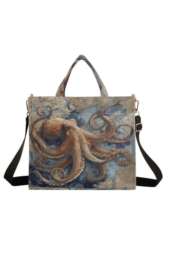 Wobogo Deep Sea Octopus Corduroy Tote Bag for Women Travel Crossbody Bag Purse Women Shoulder Bags Work Handbags Daily Commuter Bag 10.2×9inch