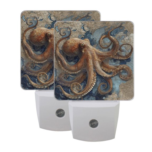 Wobogo Deep Sea Octopus LED Night Light 2 Pcs Set 0.5 Watt Wall Plug in Dusk to Dawn Automatic Switch Soft White Light