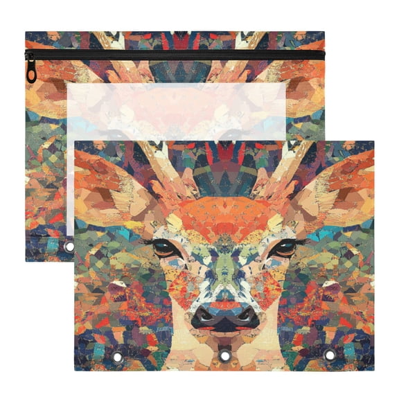 Wobogo Deer Muzzle A4 Size Clear Polyester File Pocket Set of 2 Zipper Home Work Office Organizer
