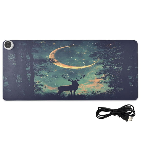 Wobogo Deer in The Mystic Forest Pattern Heated Mouse Pad With 3 Heating Levels and 3-hour Auto Shut-Off Protection Ideal for Computer Keyboards Home Office Hand-warming Essential