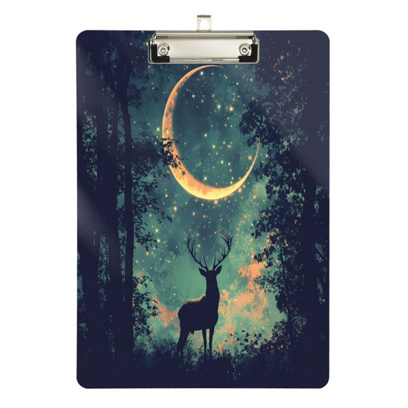 Wobogo Deer in The Mystic Forest Pattern Acrylic A4 Clipboards Silver Clip Stardard Size 9×12.5in Office Decorative for Students Workers