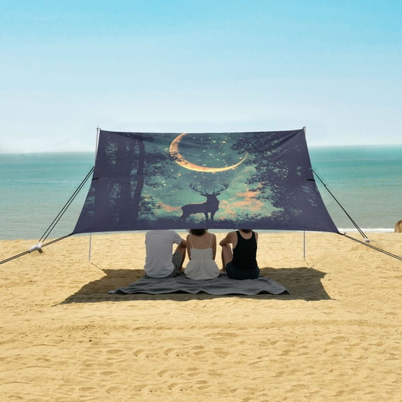 Wobogo Deer in The Mystic Forest Pattern Beach Tent Camping Sun Shelter 110 x 125in UPF50+ Outdoor Shade for Trips Fishing Picnics