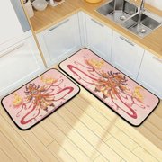 Wobogo Devil King Nezha Kitchen Carpet Set of 2 Absorbent and Stain Resistant Non-slip Star Rubber Backing