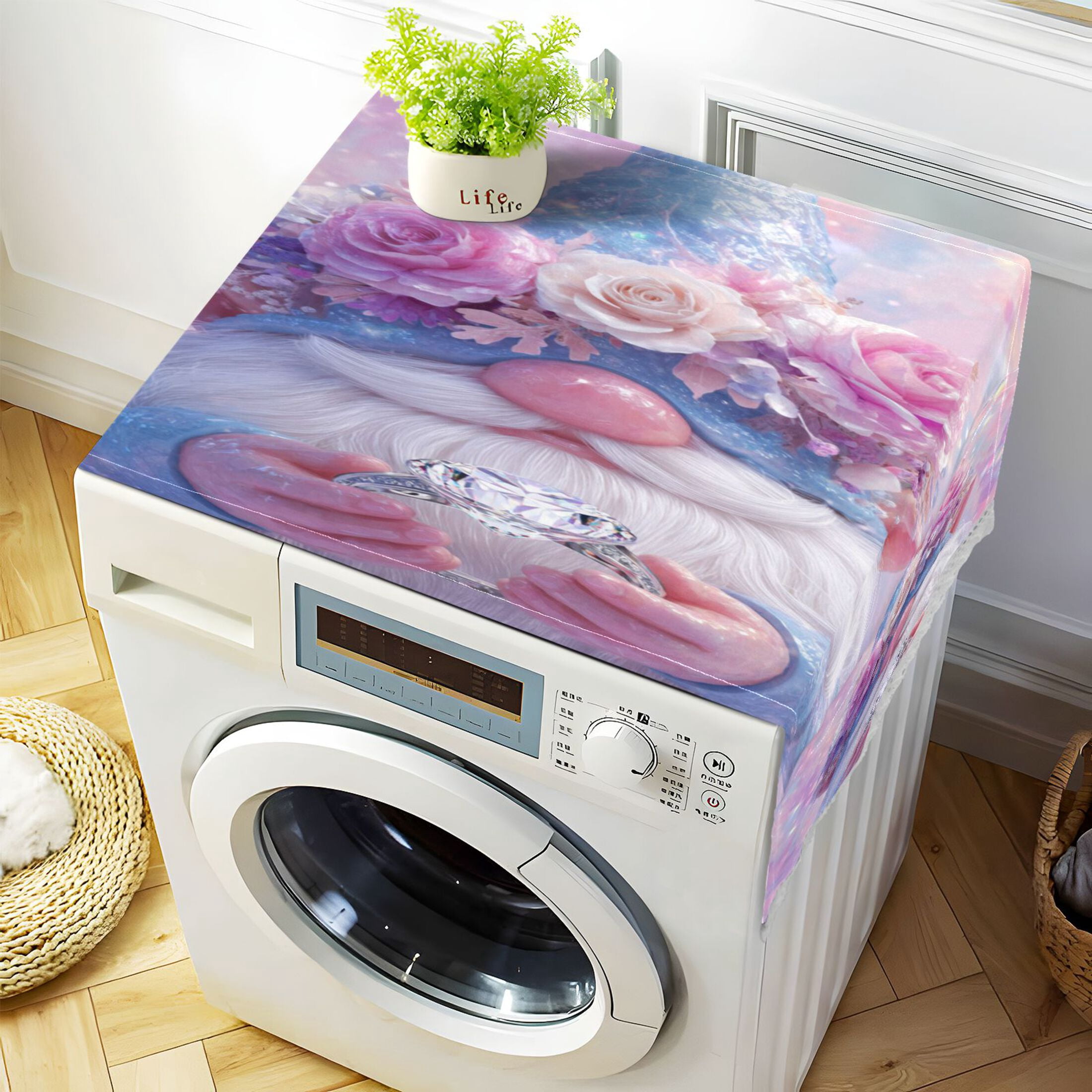 Wobogo Diamond Dwarf Washing Machine Cover Dustproof Washer Dryer Cover Waterproof Laundry Room Decorative Protector