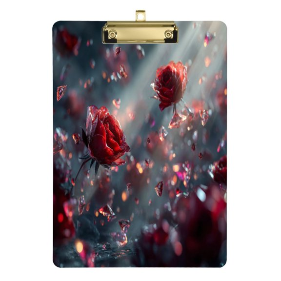 Wobogo Diamond Rose Acrylic Writing Pad Gold Clip Stardard Size A4 Office Decorative for Students Workers 12.5×9in