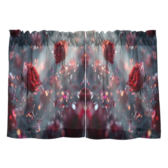 Wobogo Diamond Rose Kitchen Curtains 2 Piece Set Farmhouse Country Style Light Filtering Small Window Drapes Suitable for Bathroom Laundry Room and RV 27x36in