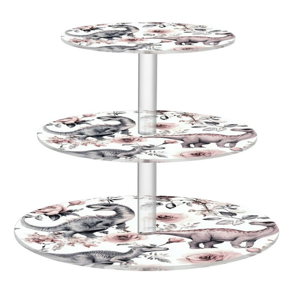 Wobogo Dinosaur Rose Chart 3 Tier Acrylic Cake Stand with Clear Round Hold for Wedding Holiday Birthday Baby Shower Tea Party