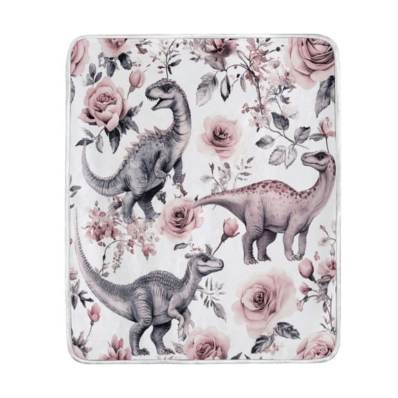 Wobogo Dinosaur Rose Chart Flannel Fleece Bed Blanket as Bedspread Coverlet Sofa blankets (80x60in) Soft Lightweight Warm and Cozy