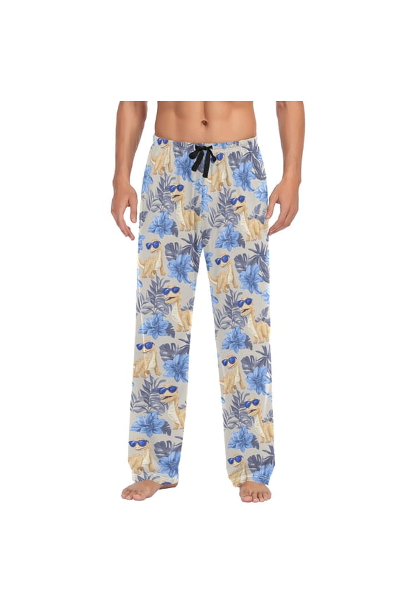 Wobogo Dinosaur Tropical Plants Pajama Pants For Men Men's Separate Bottoms Lounge Pants