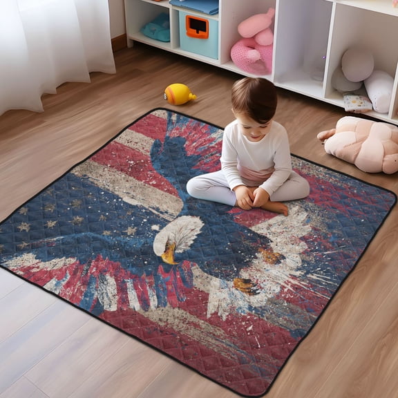 Wobogo Distressed Eagle Baby Playmats Extra Large Waterproof Rollable Activity Non Slip Pads for Toddlers 5050in