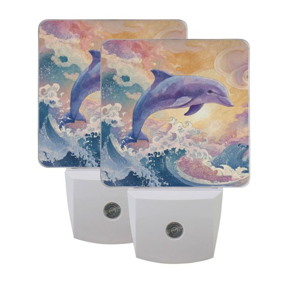 Wobogo Dolphin LED Night Light 2 Pcs Set 0.5 Watt Wall Plug in Dusk to Dawn Automatic Switch Soft White Light