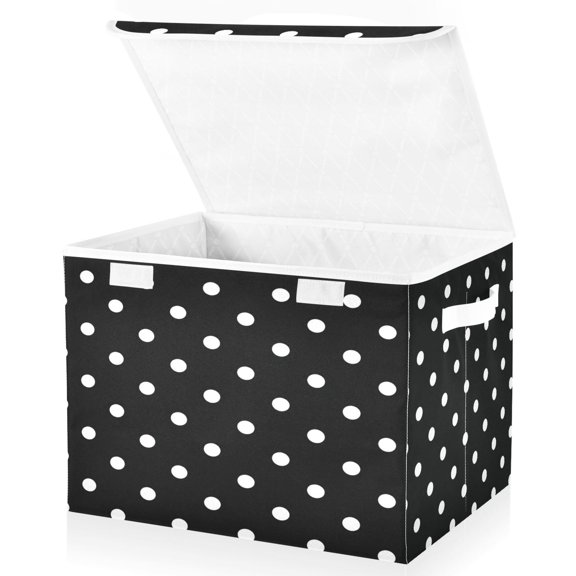 Wobogo Dot Grid Large Collapsible Storage Box Flip Lid Fabric Decorative Organizer Container Basket with Handles 16.512.611.8in