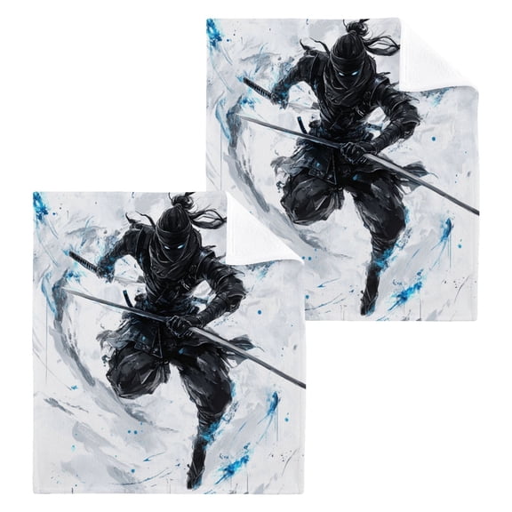Wobogo Doubl Sword Ninja Square Cotton Towel Set of 2 Soft and Skin-friendly with Good Absorbency 12×12in