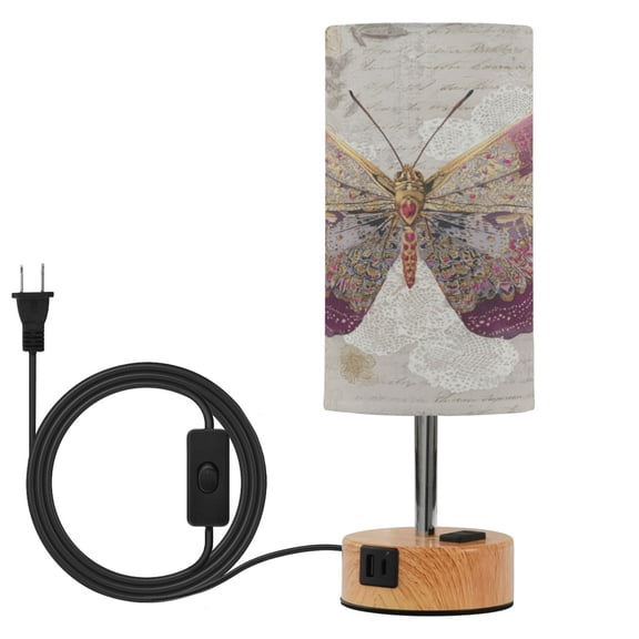 Wobogo Dreamy Butterfly Bedside Lamp Touch Control Table Lamp with USB A+C Charging Ports & AC Outlet 3-Way Dimmable Nightstand Lamp with Linen Fabric Shade for Bedroom Living Room