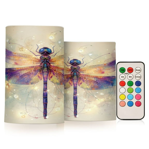 Wobogo Dreamy Dragonfly Combo Flameless Flickering Candle Light with Remote Control and Timer for Romantic Atmosphere
