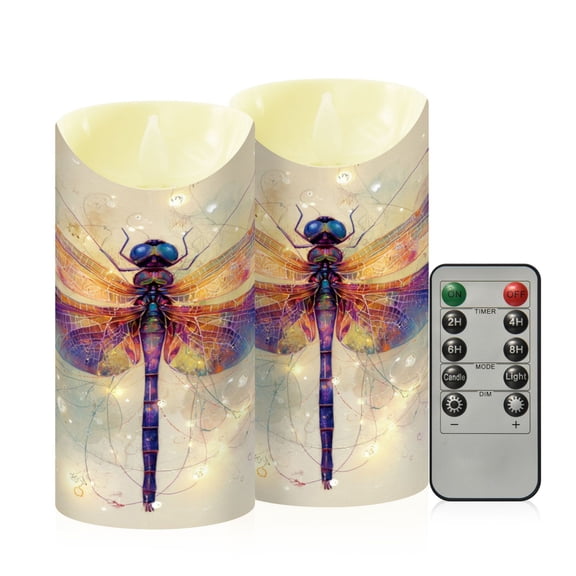 Wobogo Dreamy Dragonfly Flameless Candles with Remote Battery Operated Flickering LED Candles with Timer 2/4/6/8H Medium Size
